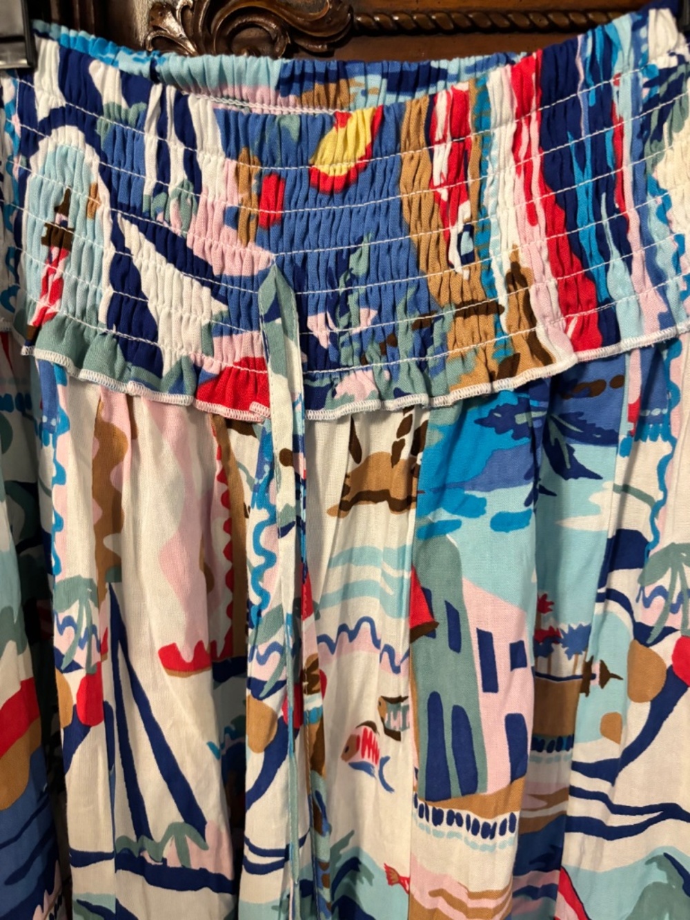 True Destinations Resort Wear White Multi Med Elastic Waist - Picture 2 of 8